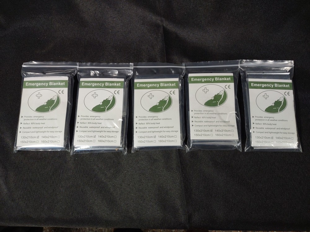 5 PCs Emergency Blanket 130cm X 210cm Mylar Survival Prepper Hiking Camping
