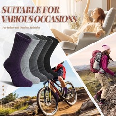 Merino Wool Socks For Women Hiking Winter Boot One Size, Purple/Grey/Black