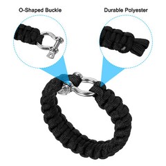 Survival Paracord Bracelet, 2 Pack Bracelet with O-shaped Buckle, Black