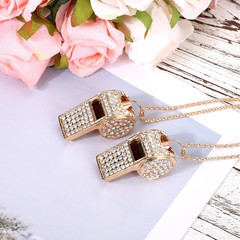 2Pcs Bling Whistle Necklace Crystal Rhinestone Loud Metal Whistle with Chain