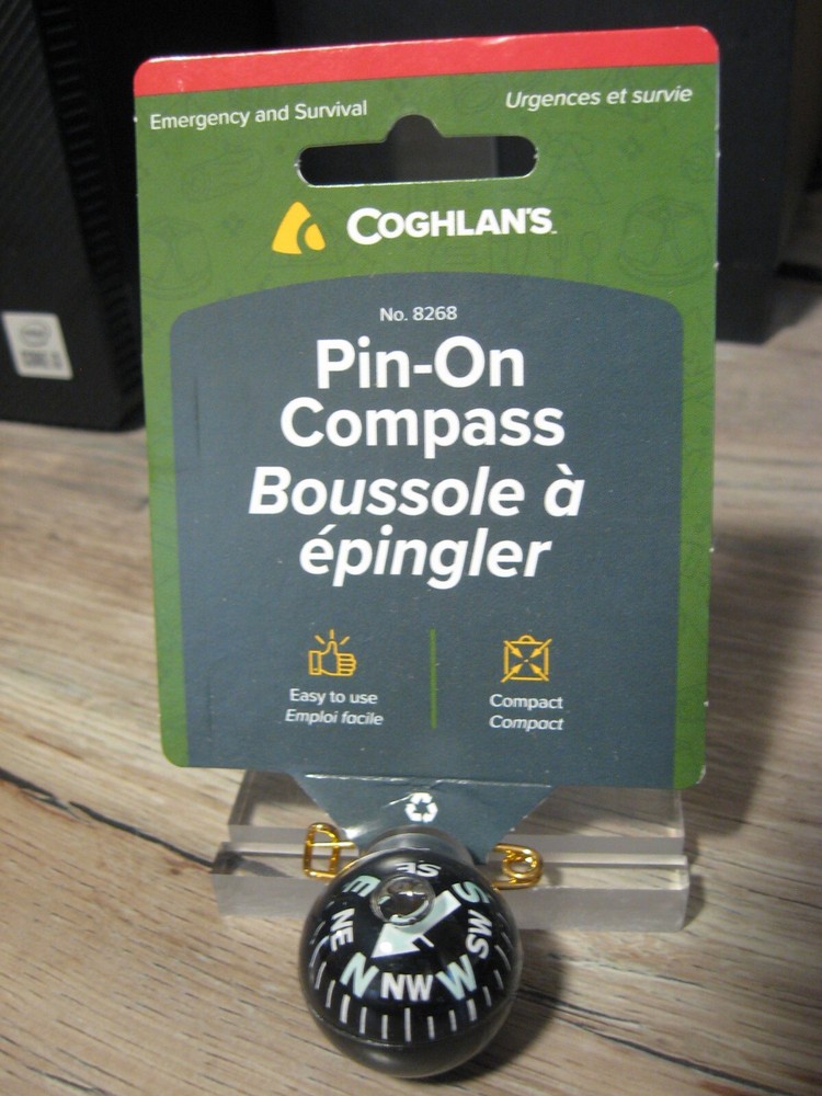 Coghlan’s Pin-On Compass – Liquid Filled Always Upright – Survival – 8268