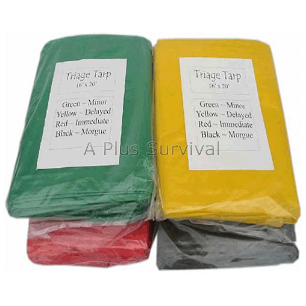 Triage Tarp 4 Pack Yellow Red Green Black Emergency EMT CERT Hospital Tag