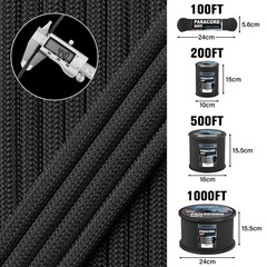HOKINETY 1200 Paracord Rope – 4.4mm Nylon Parachute Spool para 100 ft, Black