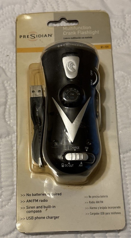 Presidian Multifunction Crank Flashlight AM FM Radio USB Charger, Disaster Prep