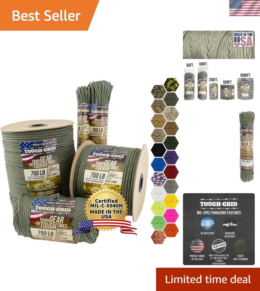 Ultimate Tactical 750 lbs Parachute Cord – Versatile Nylon Rope for Camping Gear