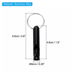 2x Emergency Outdoor Metal EDC Safety Whistles with Keyring, Black, Ships Free.
