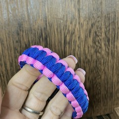 550 Paracord Bracelet, S (5-7”) Hand crafted, blue and pink paracord bracelet