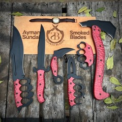 Survival Set Viking Axe Knife & Blade Decorative Display Knives with Red Handles