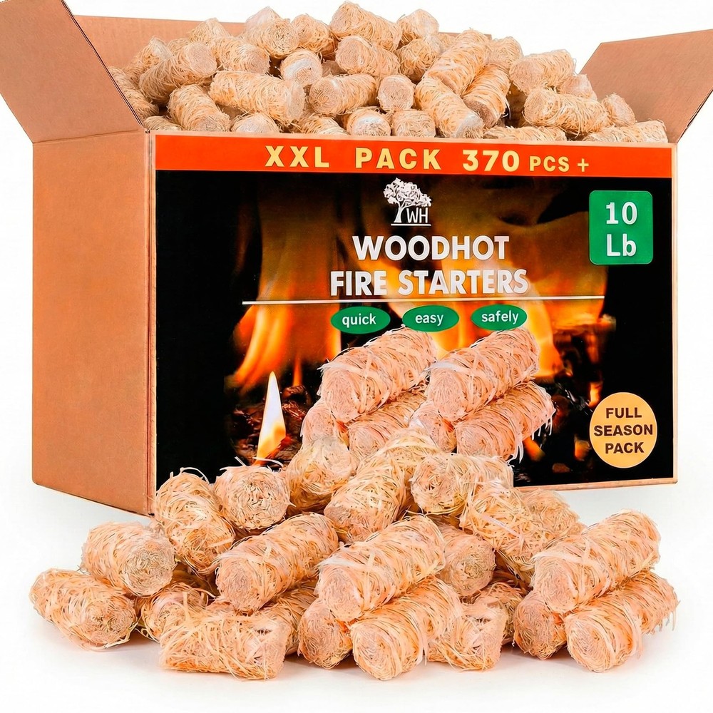 370 pcs Natural Fire Starters, 10 lb Large Box for Grills & Campfires