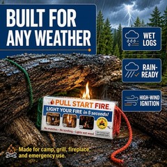 Pull String Fire Starter No Matches Required Lights Wet Wood Chimney Starter