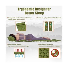 800g Ultralight Inflatable Sleeping Pad for Camping, with Foot Pump… Fast Ship
