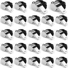 24-Pack Stainless Steel Whistles with Lanyards – Loud Clear Sound for Coaches