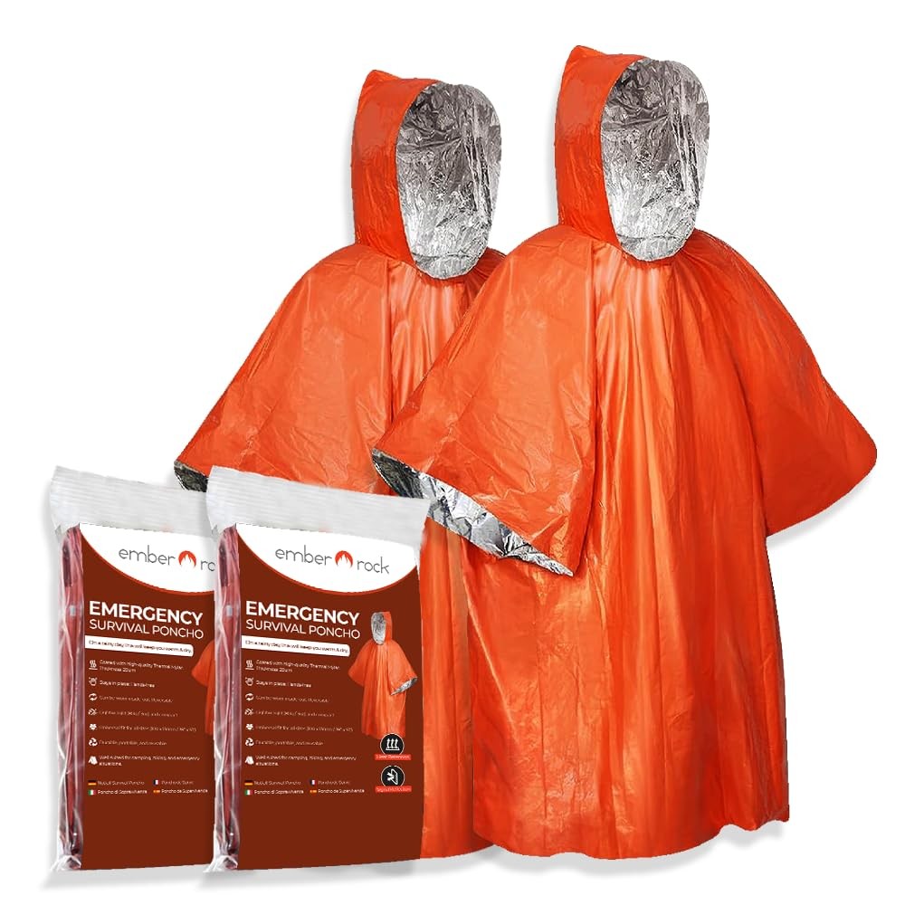 Emergency Survival Poncho with Thermal Mylar Foil Coating and Blanket for Warm…