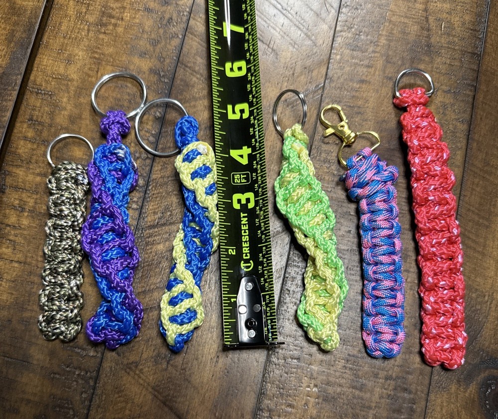 Multicolor Paracord Keychains Lot Of 6 Multi Weaves & Lengths