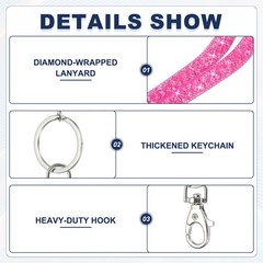 2Pack 15.7″ Rhinestone Lanyard for Keys, Peach Pink