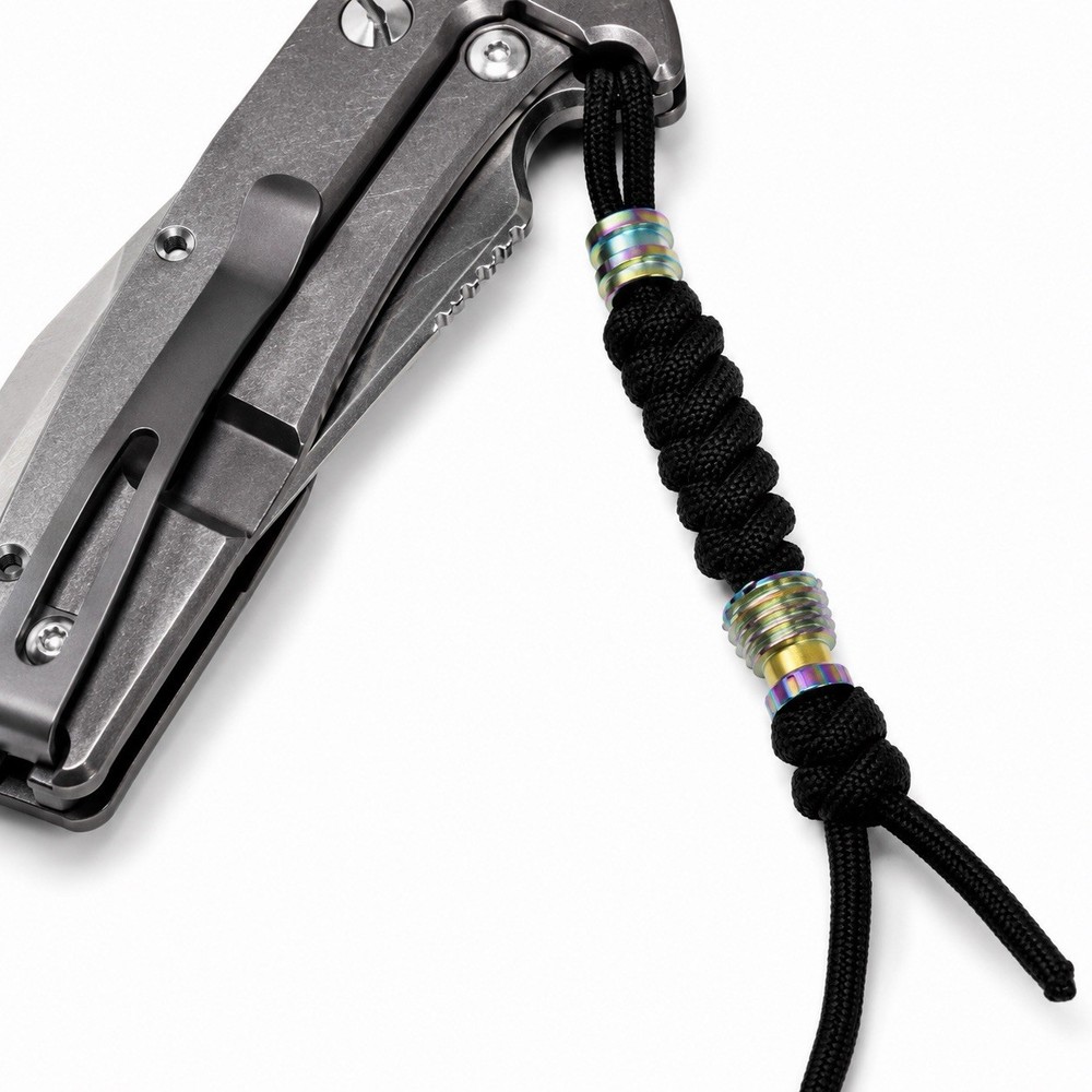 550 Paracord Knife Lanyard Titanium Rainbow Beads EDC Zipper Pull Keychain