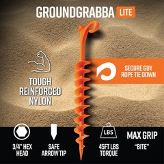 GROUNDGRABBA Lite Orange Tent Stakes – for Sand | 2 Pack,