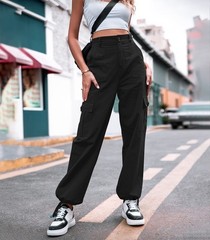 ZMPSIISA Women High Waisted Cargo Pants Wide Leg Casual 6 Small, Black