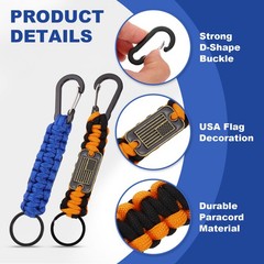 2Pcs Paracord Keychains, Paracord Keychain with USA Flag, Orange, Blue