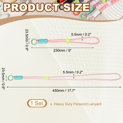 1Set Heavy Duty Paracord Keychain Lanyard for Keys , Pink/Green/Grass Green