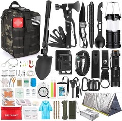 Outdoor Survival Kit,Camping Gear First Aid with Molle System Bag,Camo Gray