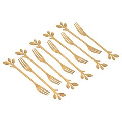 10 Pcs Stainless Steel Leaf Cake Fruit Forks Set Tasting Dessert Forks8895
