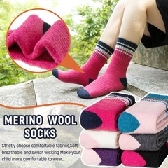 AMENLAN Kids Merino Wool Hiking Socks Boy Girls 8-12 Years, Purple Stripes