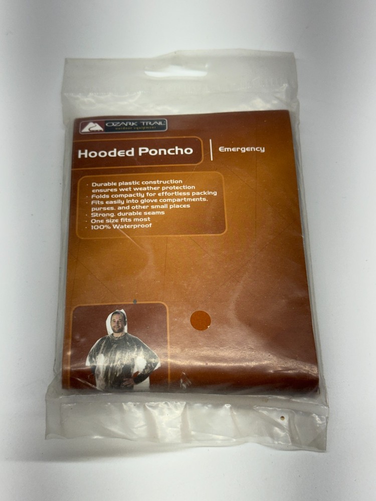 Ozark Trail Hooded Emergency Poncho Durable Clear Plastic 100% Waterproof NEW