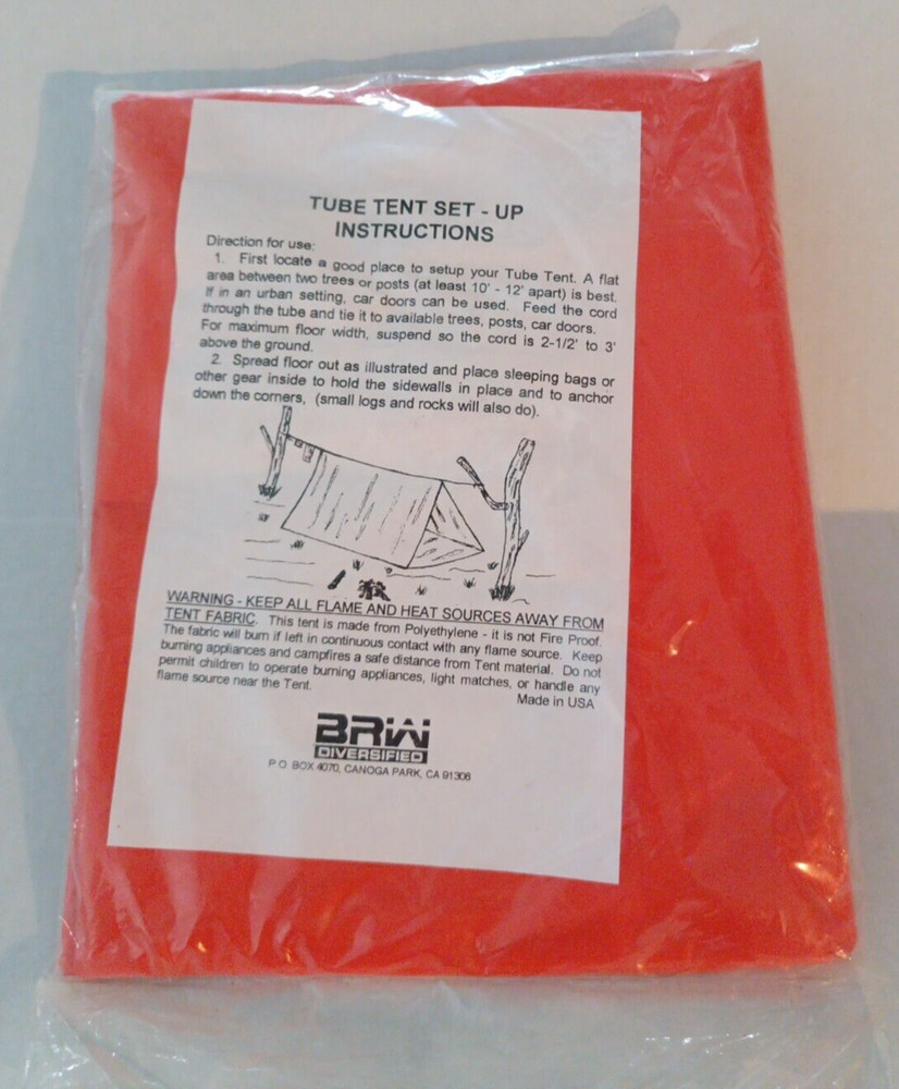 BRW Diversified Vtg Outdoor Tube Tent Camping/Hiking Gear Survival Shelter NEW