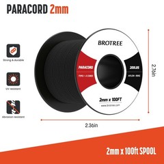 Brotree 2mm Paracord 3 Strands 100′ Rope 100% Nylon Parachute 100′, Black