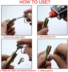 Keychain Matchstick Fire Starter, Permanent Match Flint Metal Keychain Lighter,