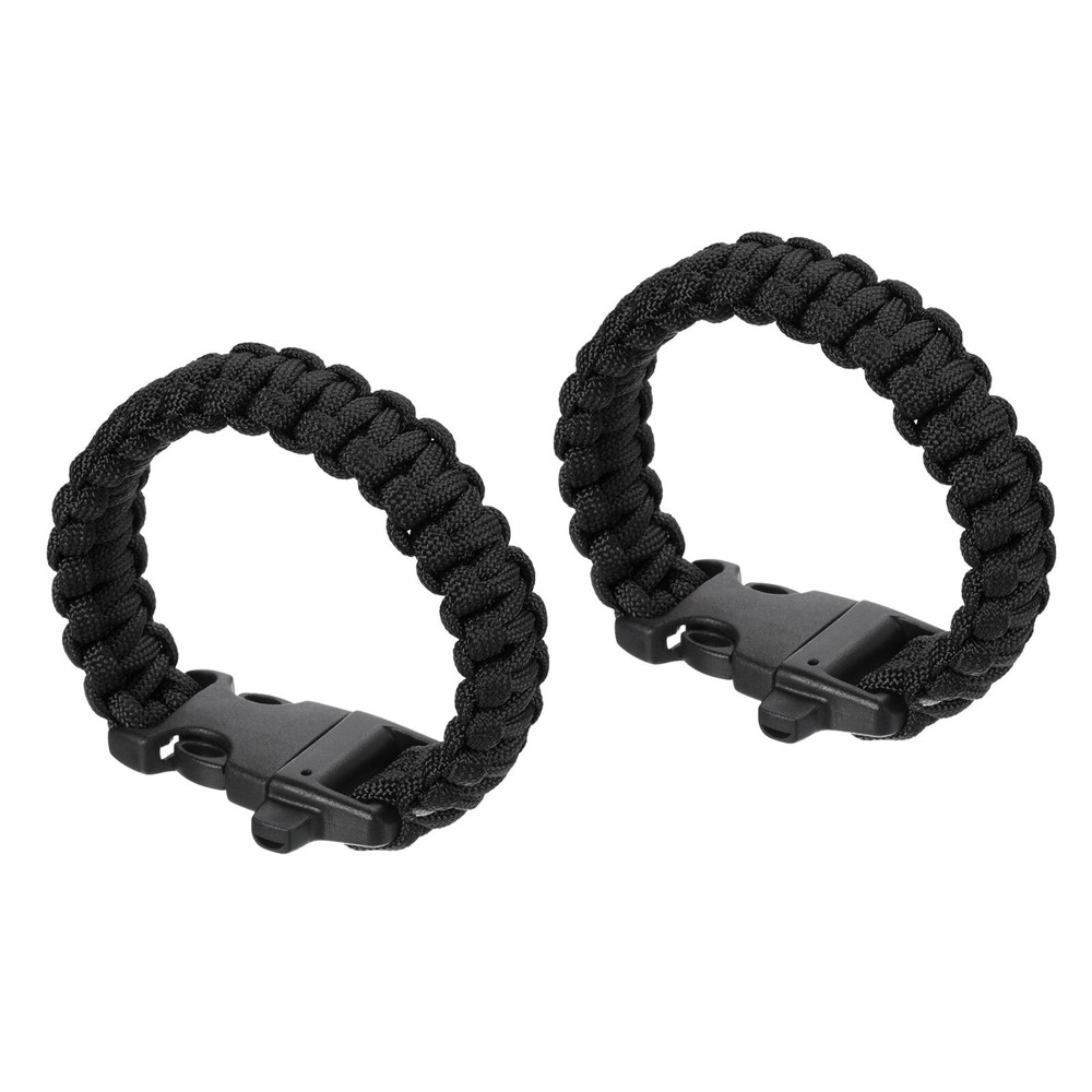 Survival Paracord Bracelets, 2 Pack Braided Bracelet, Black