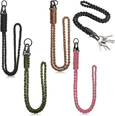 4 PCS Heavy Duty Paracord Lanyard Necklace Whistles Strap Braided 550 Keychain f