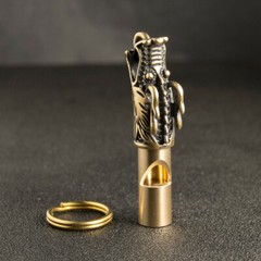 Retro Brass Dragon Head Emergency Whistle Outdoor Survival Safety KeyChain EDC