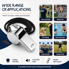 MySHUCE 200 Pcs Stainless Steel Whistle with Lanyard