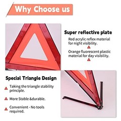 DEDC Warning Triangle, Foldable Safety Triangle, Triple Warning Kit, 3 Pack