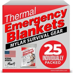 25-Pack Mylar Thermal Emergency Blankets for Cold Weather Survival