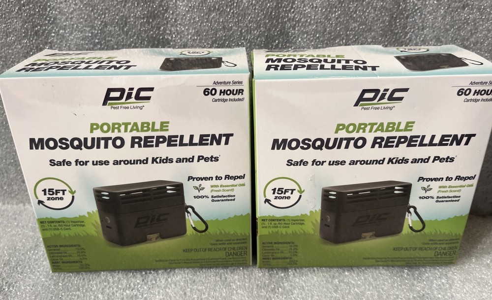 2x Lot PIC PORTABLE MOSQUITO REPELLENT 60 HOUR 15FT ZONE NEW
