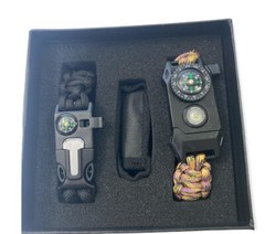 Survival Paracord Bracelet Tactical Camo Black Outdoor Camping Gear Keychain Set