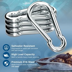 sprookber 316 Stainless Steel Carabiner Clip, Marine Grade Heavy Duty Spring …