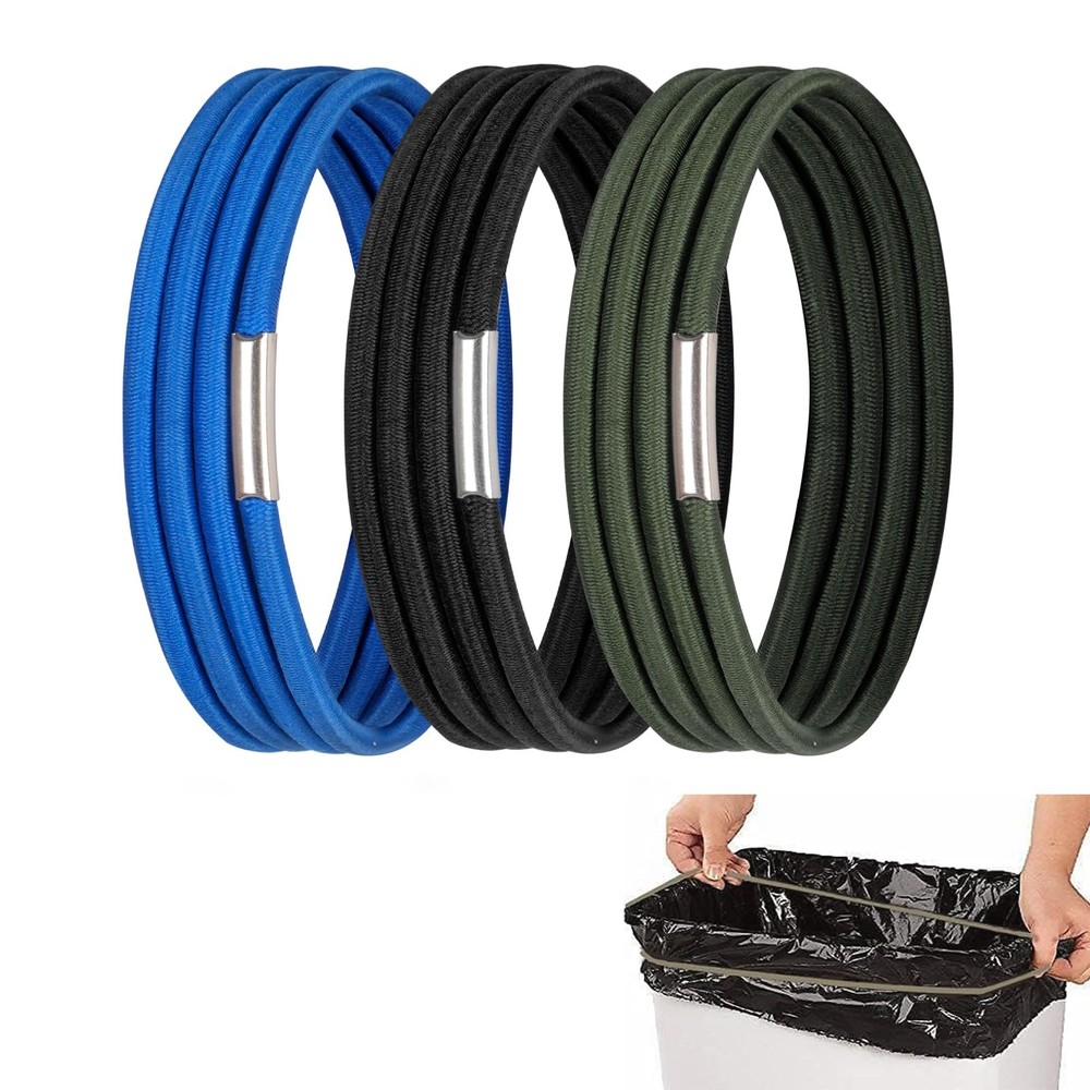 Trash Can Rubber Bands, Fit 2.3-4.7 ft Perimeter, Black, Blue,Olive green