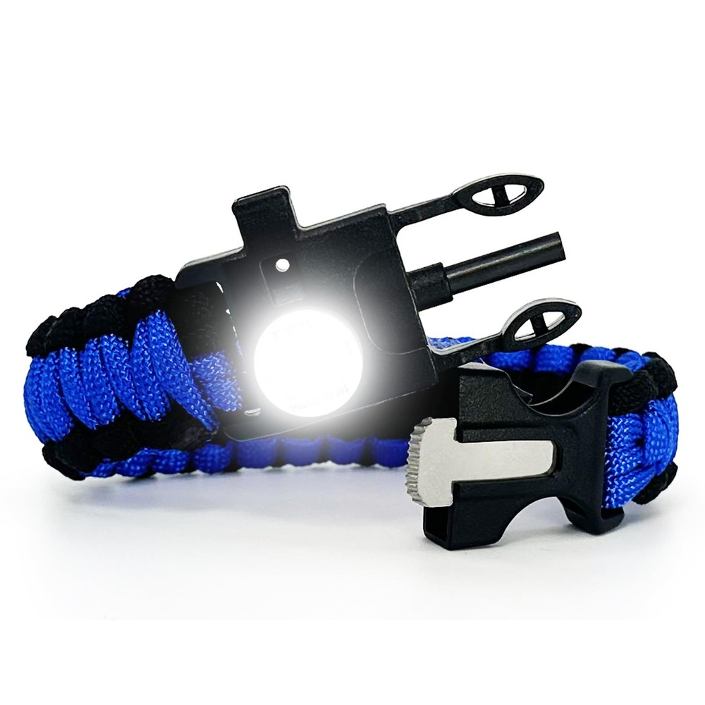 550 Paracord Survival Bracelet with Light, Ferro Rod Fire Starter, Scraper To…