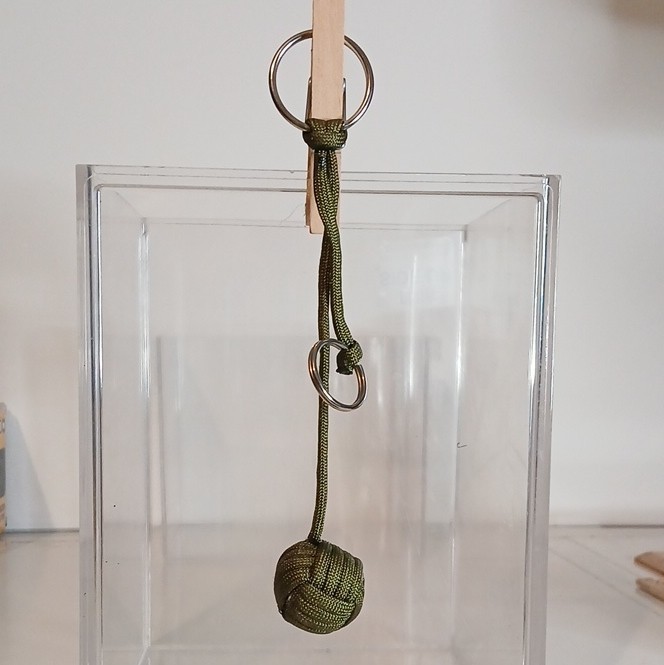 Army Green Nylon 6″ Paracord Monkey Fist Keychain, Metal Key Ring, (B3)