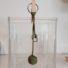 Army Green Nylon 6″ Paracord Monkey Fist Keychain, Metal Key Ring, (B3)
