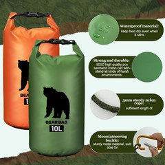 2 Pcs 10L Waterproof Bear Bags with 4 Nylon Ropes, 4 Clips & 2 Rock Pockets &…