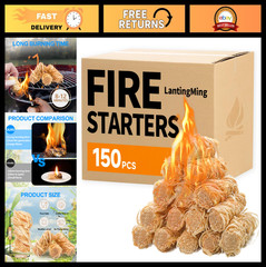 150 PCS Waterproof Fire Starters – Natural Charcoal Starter for BBQ, Campfires,