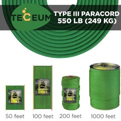Teceum Paracord Type Iii 550 Green 100 Ft 4Mm Tactical Rope Mil-Spec Outdoor