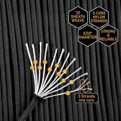 750lb Paracord 4mm 11 Strands Tactical Parachute Cord, 50′ 100′ 50FT Dark Gray