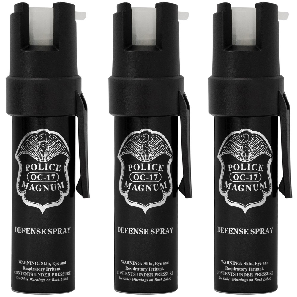 Police Magnum pepper spray USA self defense security 3 pack 3/4oz Pocket Clips