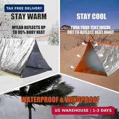 Emergency 2-Person Orange & Gray Survival Tent with Whistle & Paracord, Storm &